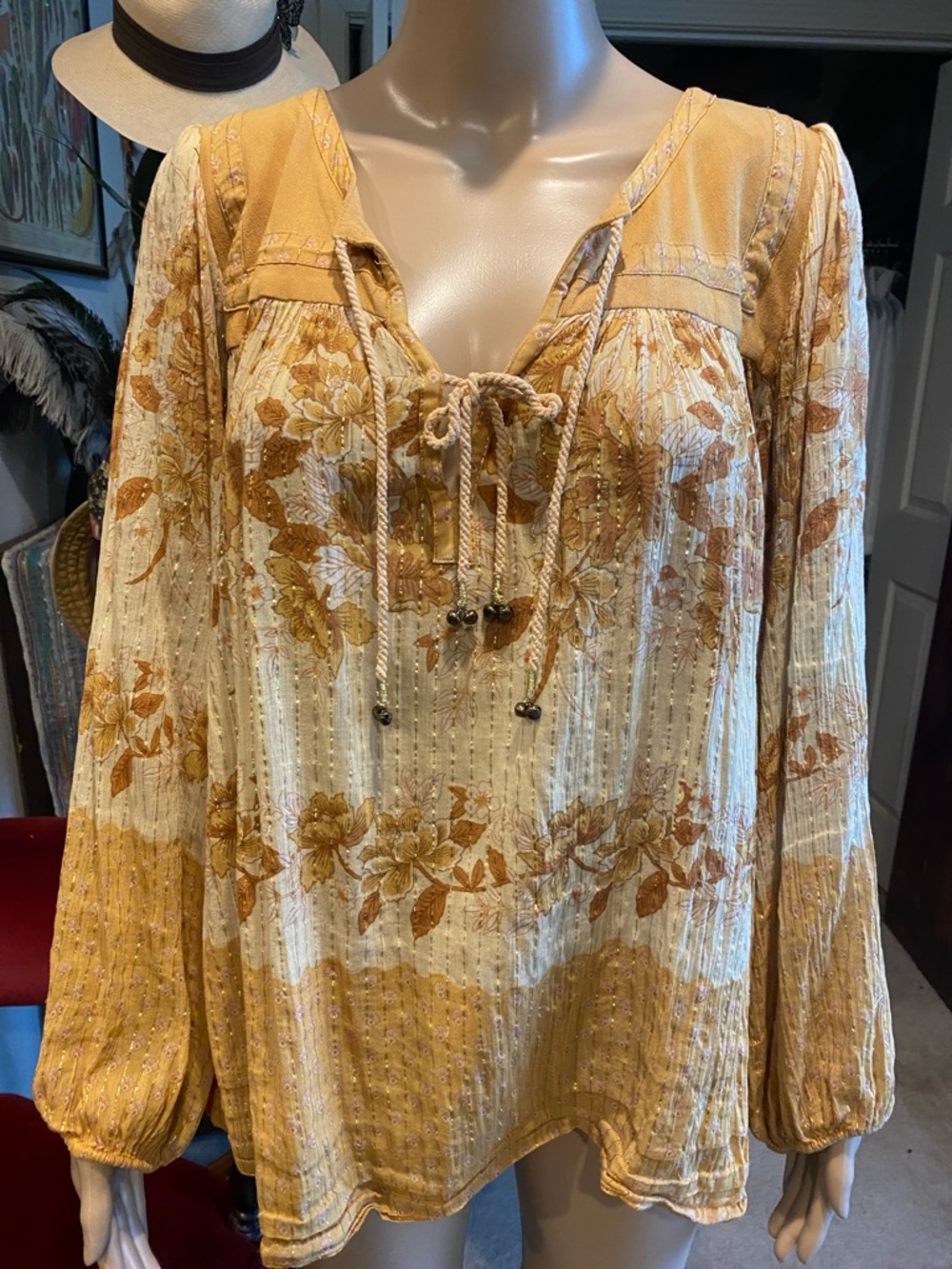 Spell Coco Lei Blouse in Caramel with Gold Lurex - Picture 5 of 5